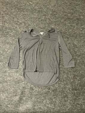 H&M Lace Trim 3/4 Sleeve Scoop Neck Top Womens Size Large Color Grey